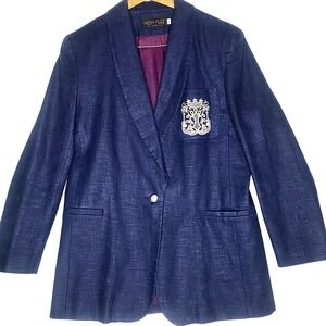 High Point Classics Navy Large Shawl Lapel Blazer Bullion Crest Preppy Academic